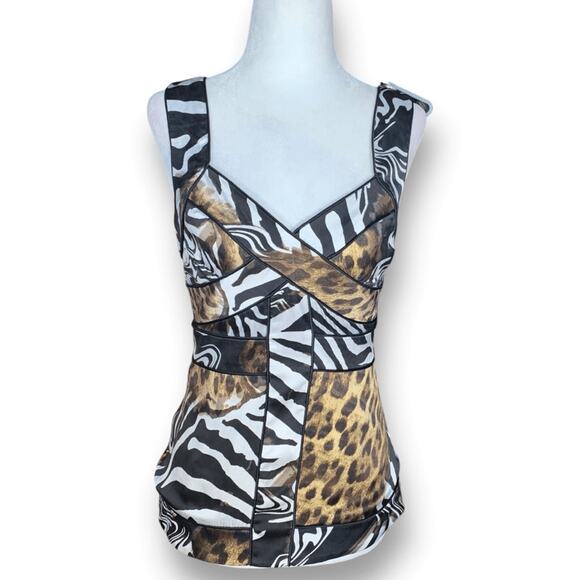 Vintage Y2K Cache Silk Animal Print Bustier Tank Top Zebra Leopard Clubwear XS - Picture 1 of 10